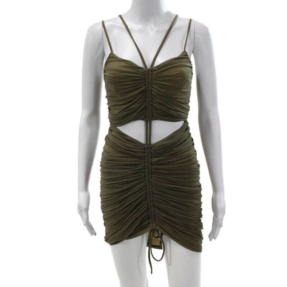 Michael Costello x Revolve Women Mini Dress Green V-Neck Zip Nylon Size S
